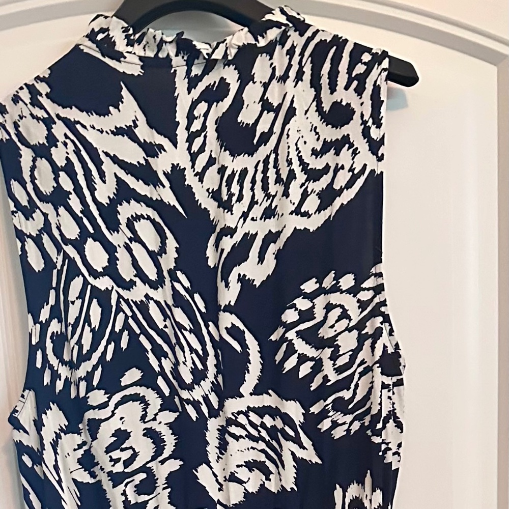 MSK Women's Sleeveless Printed Smocked-Waist Tiered Maxi Dress Navy White L - Picture 11 of 12